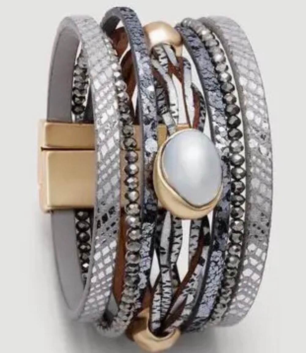 SAACHI LEATHER BEADED ORB BRACELT
